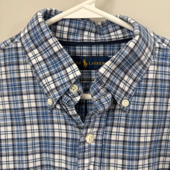 Ralph Lauren Men’s Size M Blue White Plaid Button-Down Dress Shirt With Pocket - Picture 4 of 10